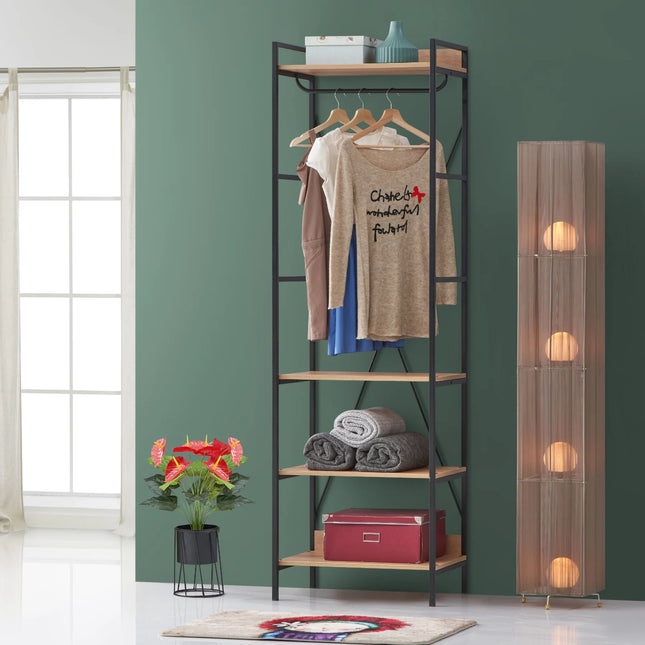 Claire - 4 Shelf Open Wide Wardrobe - Riviera Oak
