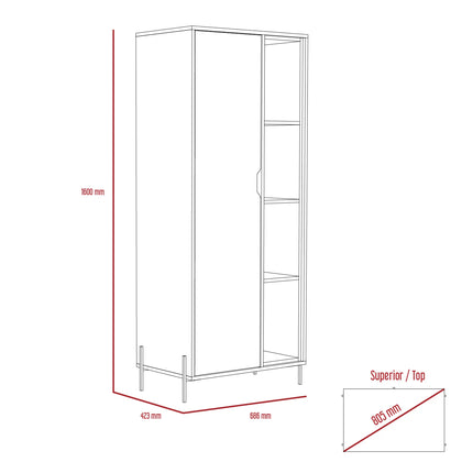 Dallas - Bookcase - 1 Door & 7 Shelves with Metal Legs