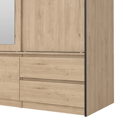 Line - Wardrobe with 3 Sliding Doors, Drawers and Mirror