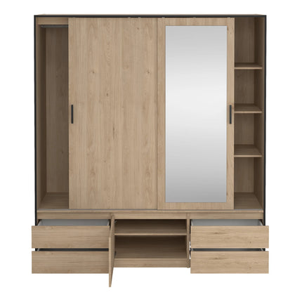 Line - Wardrobe with 3 Sliding Doors, Drawers and Mirror