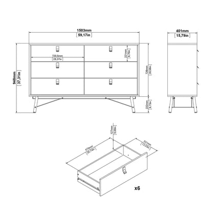Ry Wide Chest of Drawers 6 Drawers Laminate 150cm