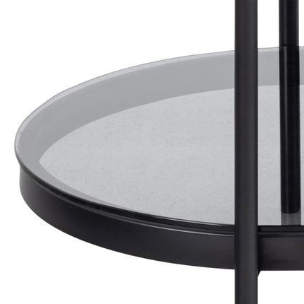 Bayonne Oval Coffee Table with Smoked Glass Top and Matte Black Base