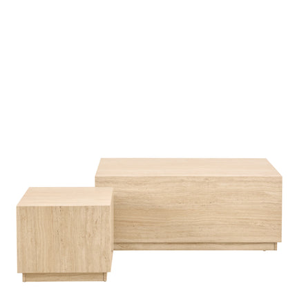 Dice Square and Rectangular Travertine Coffee Table Set of 2