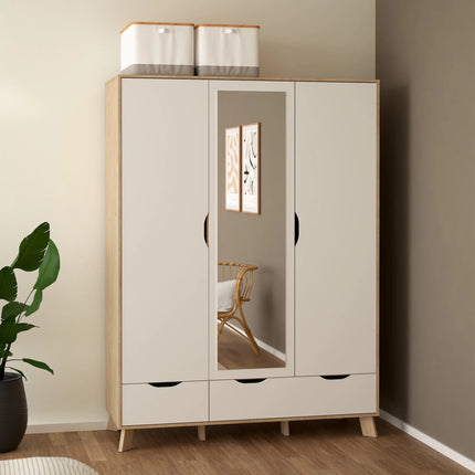 Ikast - Wardrobe 3 Doors and 2 Drawers with Mirror
