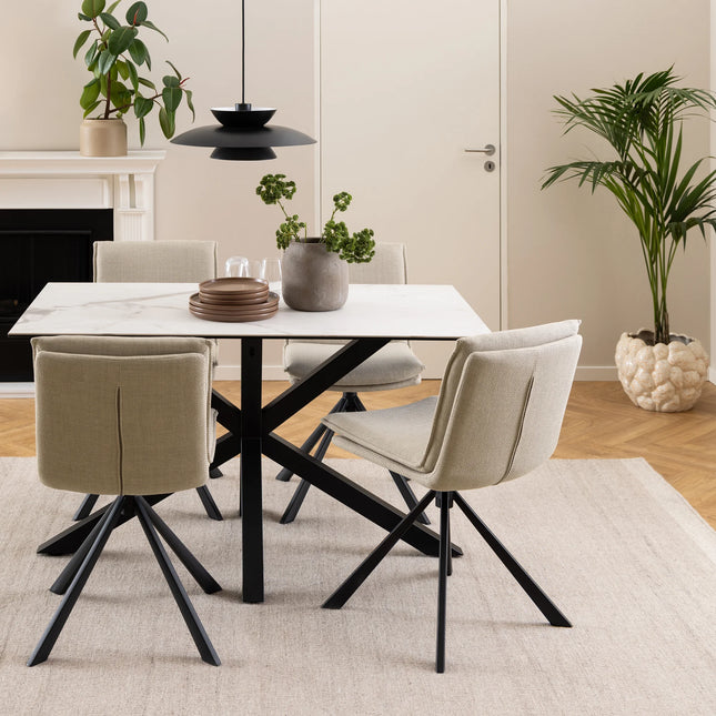 Heaven Dining Table with Ceramic Top in Black, Grey, Rusty Brown & White - 135cm