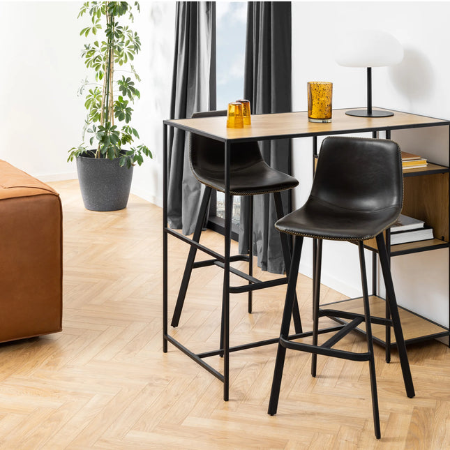 I_Oregon Bar Chair Set Of 2 – Vintage PU Black With Matt Black Steel Base