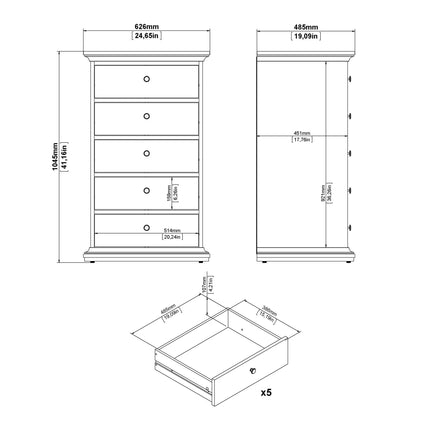 Paris - Chest of 5 Drawers