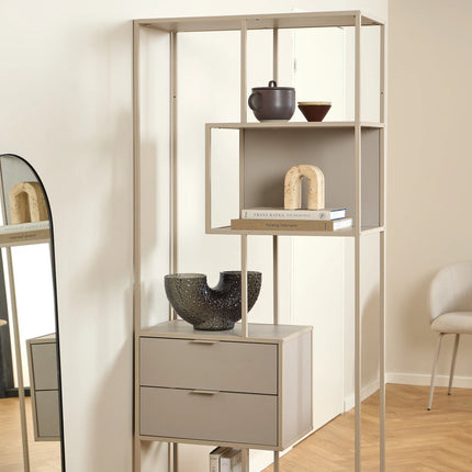 Seaford - Tall Grey Metal 2 Drawer Bookcase with 4 Shelves