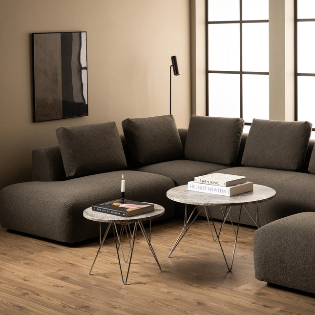 Prunus - Round Side Table with Grey-Brown Marble Top