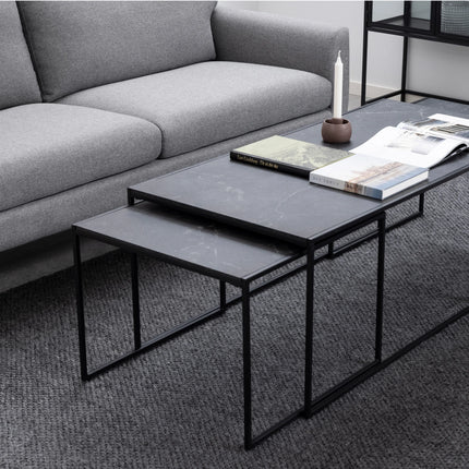 Infinity Square Coffee Table Set Matt Black Set of 3