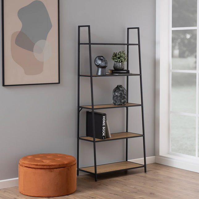 Seaford - Black Metal Ladder Bookcase with 5 Shelves