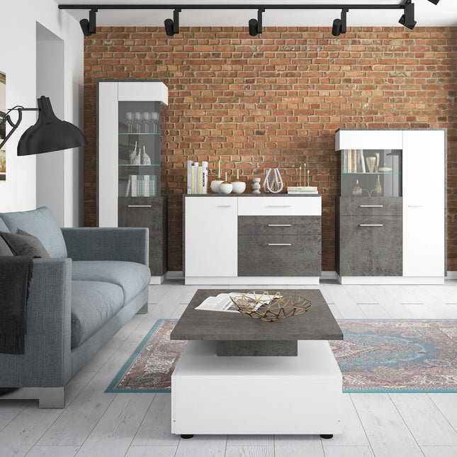 Zingaro Tall Glazed Display Cabinet RH & LH Slate Grey and Alpine White