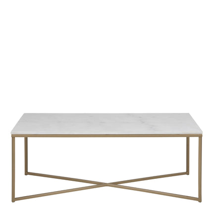 Alisma Coffee Table White Marble Top Metal Base 120cm