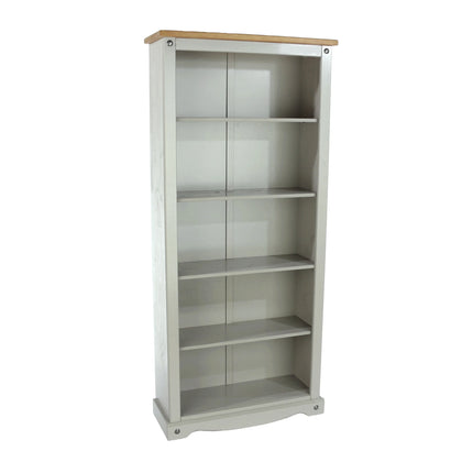 Corona White - Bookcase - 5 Shelf & Antique Waxed Pine Top
