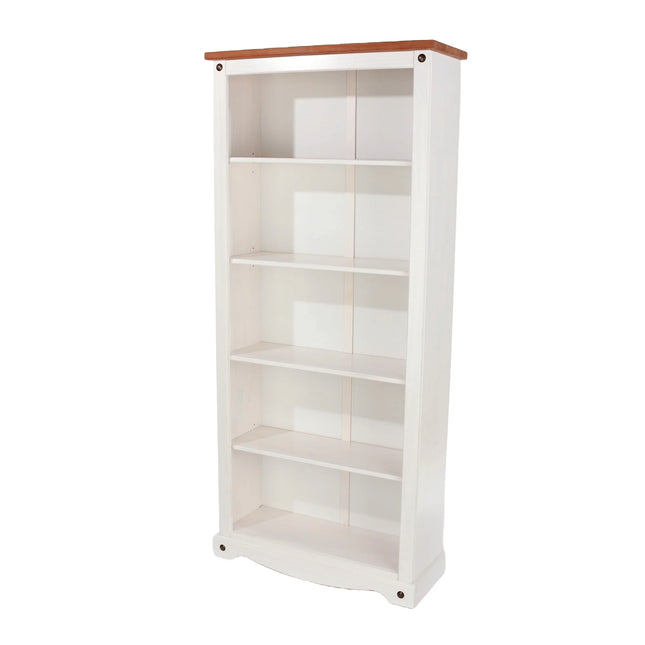 Corona White - Bookcase - 5 Shelf & Antique Waxed Pine Top