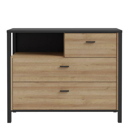 High Rock Chest of 3 Drawers in Matt Black and Riviera Oak