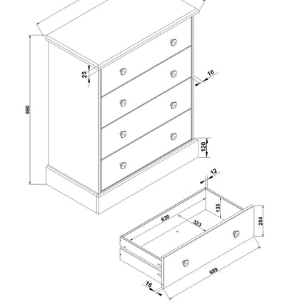 Cotswold - Chest of Drawers - 4 Drawer Antique Waxed Pine