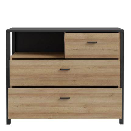 High Rock Chest of 3 Drawers in Matt Black and Riviera Oak