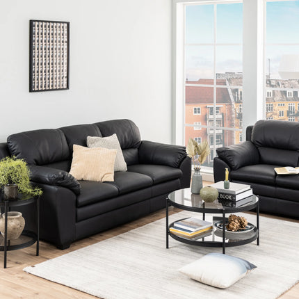 Bayonne Round Coffee Table Black with Smoked Glass Top