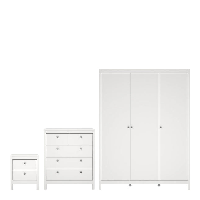 Madrid - 3 Piece Bedroom Set, Nightstand, Chest and 3 Door Wardrobe