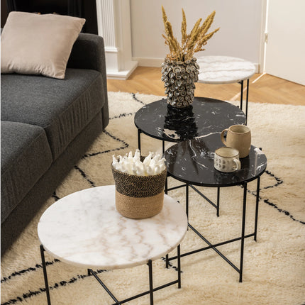 Avila - Side Table with Black Polished Marble Stone 42x45cm