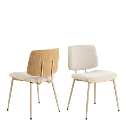 Owen Dining Chair Set of 2 in Apia Beige Fabric with Oak Veneer