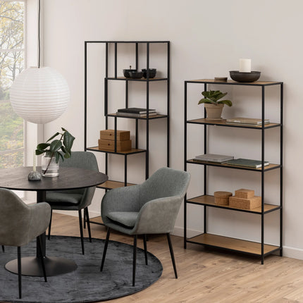 Seaford - Tall Black Metal Bookcase with 4 Shelves