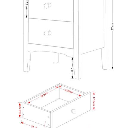 Como - Bedside Table - 2 Drawer Traditional