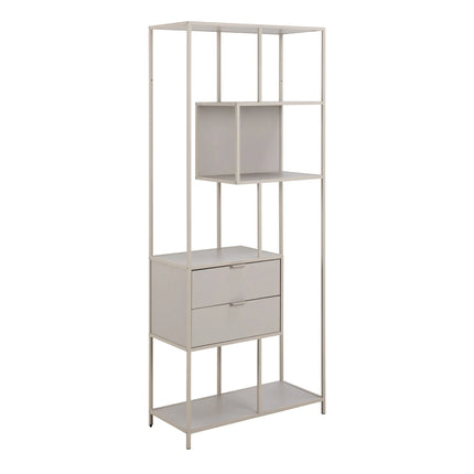 Seaford - Tall Grey Metal 2 Drawer Bookcase with 4 Shelves