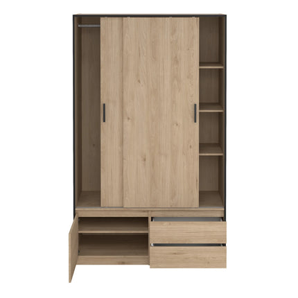 Line - Wardrobe with 2 Sliding Doors, Drawers and Mirror