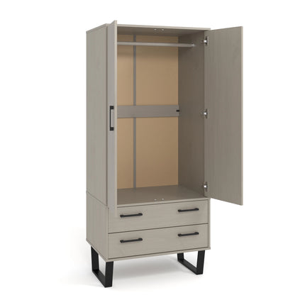Texas - Wardrobe - 2 Door 2 Drawer Grey Waxed Pine & Metal Legs