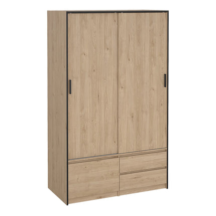 Line - Wardrobe with 2 Sliding Doors, Drawers and Mirror