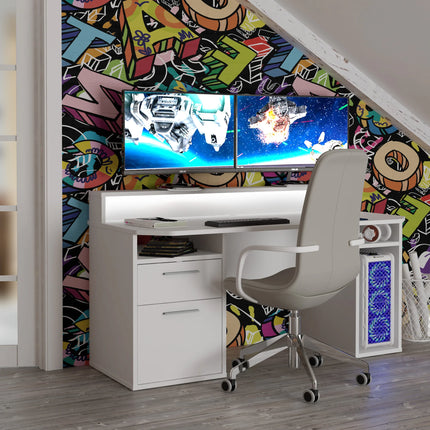 Tezaur White Gaming Desk with Colour Changing LED Lighting