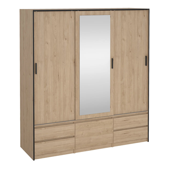 Line - Wardrobe with 3 Sliding Doors, Drawers and Mirror