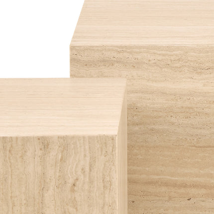 Dice Square and Rectangular Travertine Coffee Table Set of 2