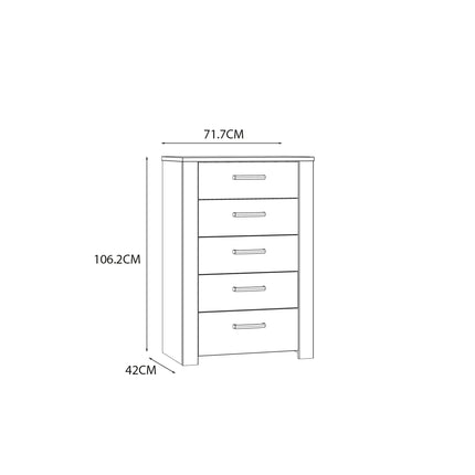 Bohol 5 Drawer Narrow Chest – Compact Vertical Storage, Provensal Style