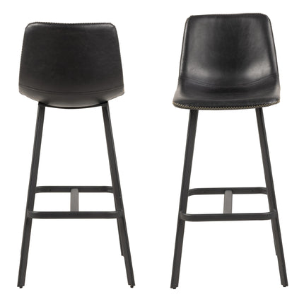 I_Oregon Bar Chair Set Of 2 – Vintage PU Black With Matt Black Steel Base