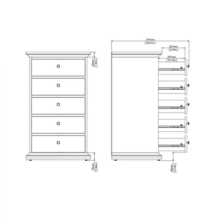 Paris - Chest of 5 Drawers