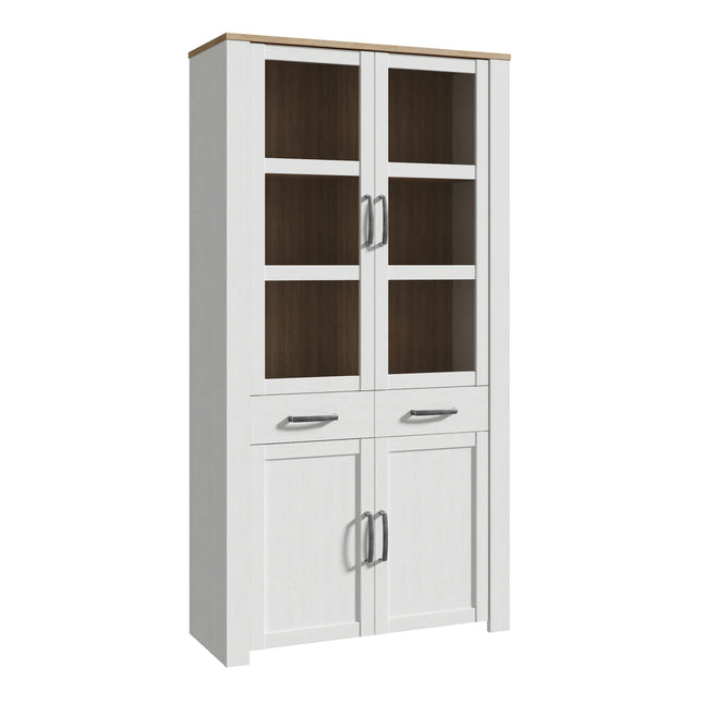 Bohol Display Cabinet 4 Door 2 Drawer in Riviera Oak and White with LED Option