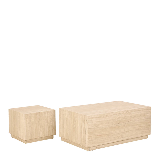 Dice Square and Rectangular Travertine Coffee Table Set of 2