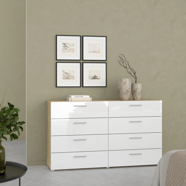 Pepe Wide Chest of 8 Drawers (4+4) | Choice of Oak & White Gloss, Walnut or White
