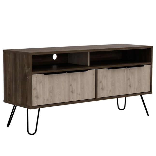 Nevada - TV Unit - 4 Door Smoked Oak & Hairpin Legs