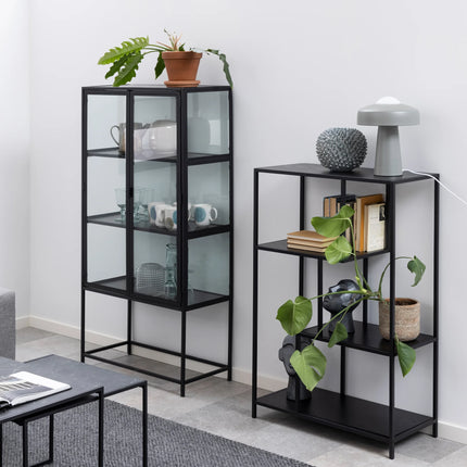 Seaford Tall Display Cabinet Glass Doors Steel 150cm