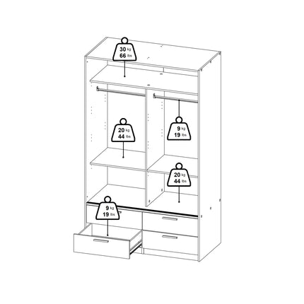Line - Wardrobe with 2 Sliding Doors and 4 Drawers