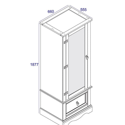 Corona - Wardrobe - 1 Door 1 Drawer Mirrored