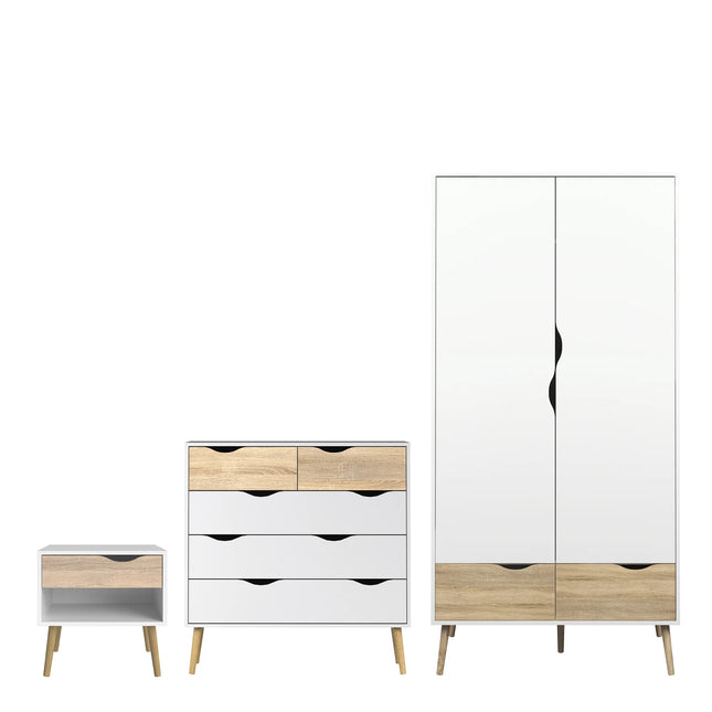Oslo - 3 Piece Bedroom Set, Bedside, Chest and 2 Door 2 Drawers Wardrobe
