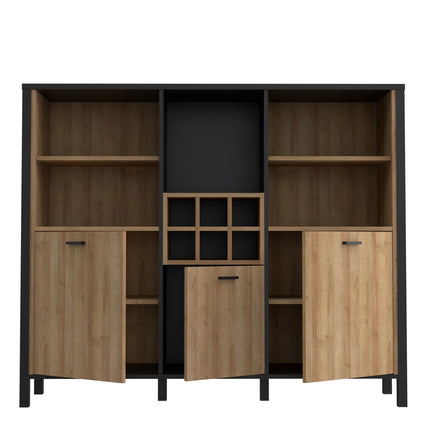 High Rock - Wide Shelf Unit in Matt Black/Riviera Oak