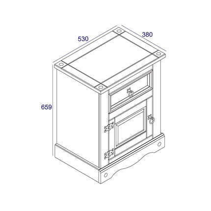 Corona - Bedside Table - 1 Door 1 Drawer Rustic