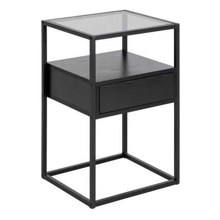 Randolf - Bedside Table in Black with Smoked Glass