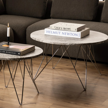 Prunus - Round Coffee Table with Grey-Brown Marble Top